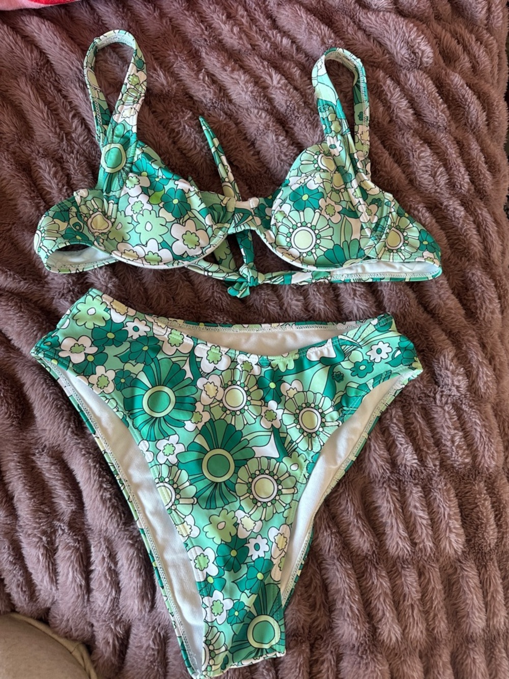 Green bikini flower print/ 60s style bikini